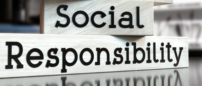 Corporate social responsibility - words on wooden blocks - 3D illustration